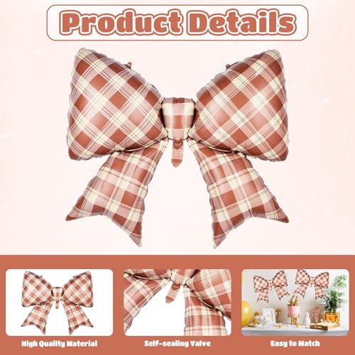 Image of 5pcs Brown Bow Balloon, Brown Bows Balloons, 38 Inch Mesh Giant Large Coffee Bow Foil Balloon For Christmas Birthday Baby Shower Girls Women Party Wedding Bridal Shower Bachelorette Engagement Decor