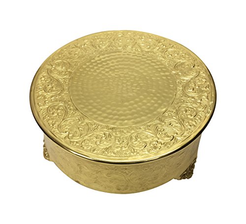 GiftBay 14 inch Round Gold Wedding Cake Stand, Hand Crafted, Embossed, Durable Build