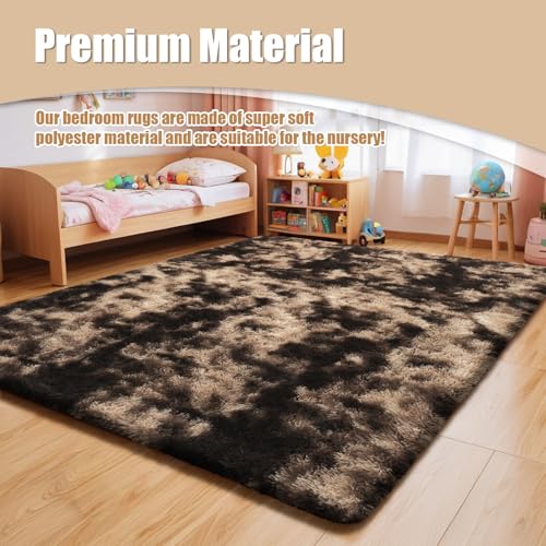 9x12 Fluffy Area Rugs for Living Room,Large Fuzzy Shag Area Rug for Bedroom,Soft Non-Shedding Indoor Plush Carpet for Kids Bedroom Nursery Home Decor,Tie-Dyed Coffee