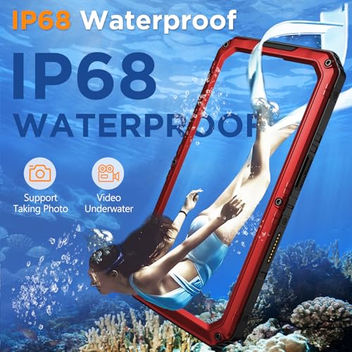 Mitywah Waterproof Case for iPhone 16 Plus, Shockproof Heavy Duty Case with Built-in Screen Protector, Underwater Full Body Protective Metal Case 6.7 inch, Red — view 5
