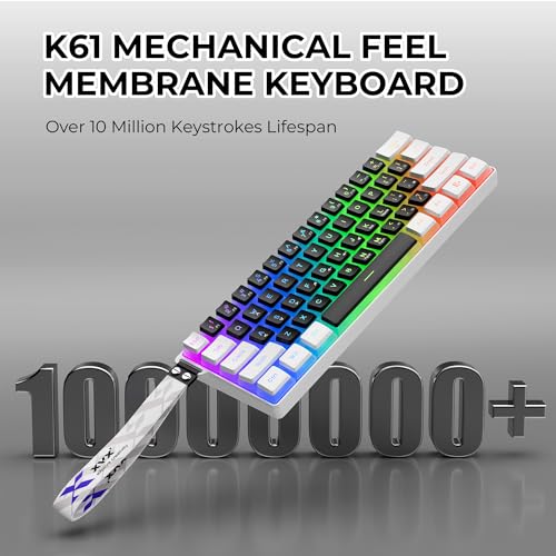 Image of OHY 60% Gaming Keyboard,Wired Backlit Mini Membrane Keyboard, Strong Mechanical Feel for PC /Mac Gamer, Typist, Travel, Easy to Carry on Business Trip(61 Keys)-White