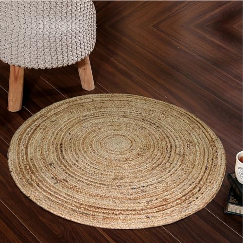 Image of ECO SENSE Jute Braided Round Rugs Bohemian Style, Hand Woven & Reversible for Living Room Kitchen Entryway Rug, Farmhouse, Bedroom (Boho Classic, 2 x 2)