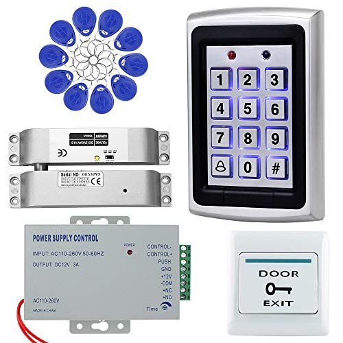 OBO HANDS Sistema de Control de Acceso al Hogar de Kit Controlador de Metal 1000 Usuarios Teclado +12V Bloqueo +12V 3A Fuente de Alimentación +Botón de Salida de la Puerta +10pcs RFID Azul ID Llaves