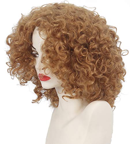 Medium Length Kinky Curly Synthetic Wig Honey Blonde Heat Resistant Hair Full Wig for Women Party Wigs