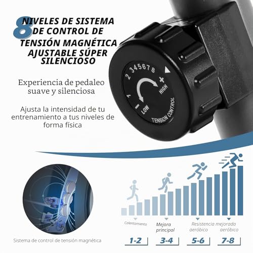 Miniatura 3 de Ise Bicicleta Estática De Spinning Ejercicio Gimnasio Con 8 Niveles De Resistencia, Volante De Inercia, Sensor De Pulso, Bicicleta Elíptica De Fitness Con Pantalla, Sillín Ajustable, Máx.120kg,Sy-6801