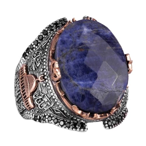 KAMBO Arabic Silver Ring, Natural Gemstone Ring, 925 Solid Sterling Silver Ring For Men, Unique Ring