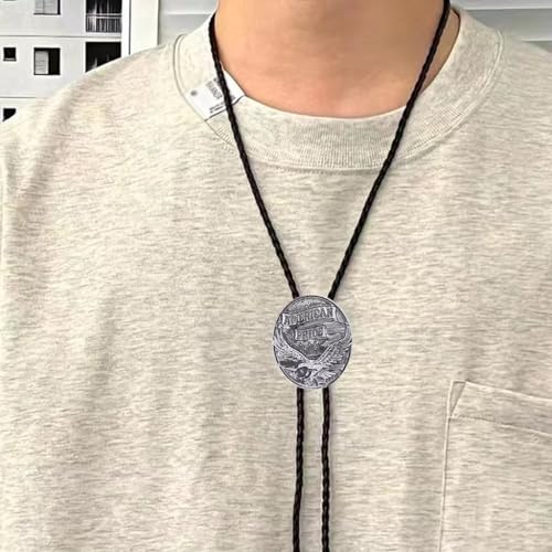 Image of GelConnie Bolo Ties for Men Women Western Cowboy Tie Mens Western Necklace Leather Necktie Gold Bolero Tie Cowboy Necklace