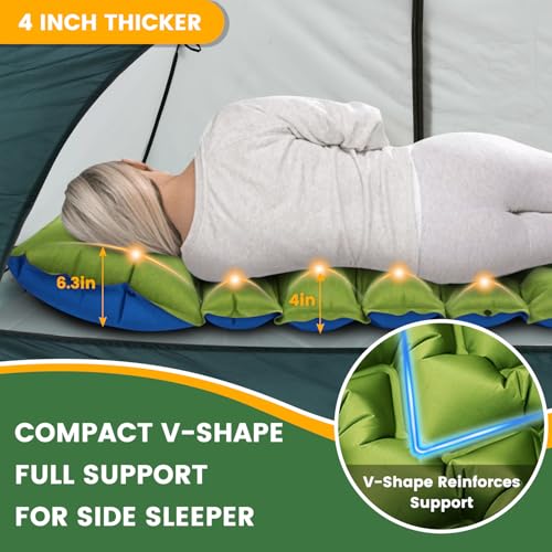 Camping Sleeping Pad, 4in Thick Ultralight Inflatable Camping Mat with Pillow, Built-in Foot Pump Sleeping Mat, Wide Com - Additional View