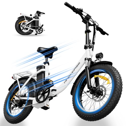 Image of WINDHORSE 20 inch Foldable Electric Bike, 983W Peak Motor, 20MPH, 40-70 Miles, 48V 748.8Wh Removable UL Battery, Front Suspension, Fat Tire E-Bike for Commuting, Beach, All -Terrain | Adults & Teens