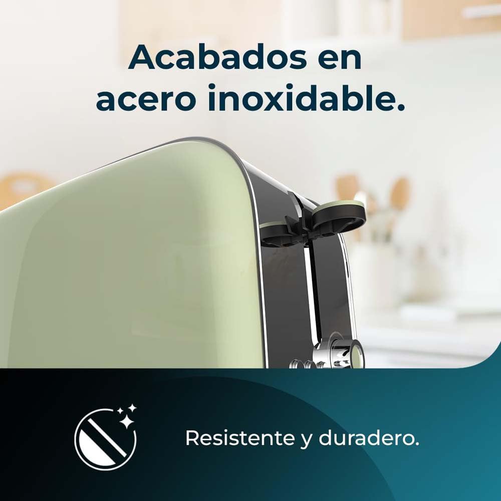 Cecotec Tostador Vertical Toastin' Time 1500 Green, 1500W, Doble ranura larga y ranura ancha 3,8cm, Varillas Superiores, Acero Inoxidable, Apagado y Pop-up Automático, Recogemigas — view 7