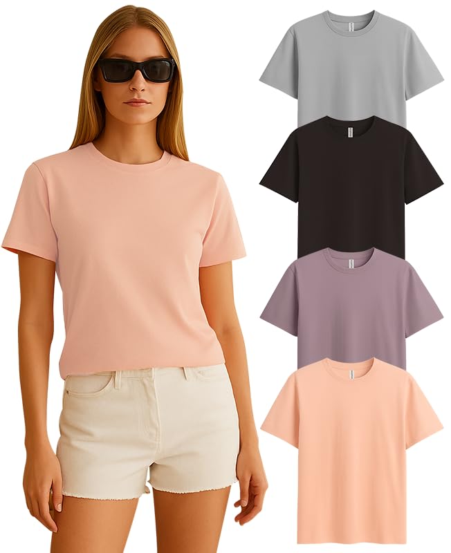 Image of SLEEPY NUTS Women's Plain Round Neck Regular Fit Half Sleeve Cotton T Shirt