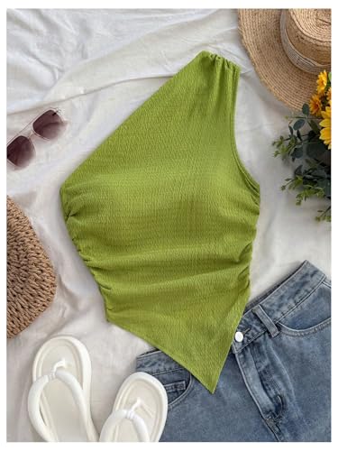 Milumia Women's One Shoulder Tank Tops Summer Ruched Asymmetrical Off The Shoulder Sleeveless Going Out Crop Tops3