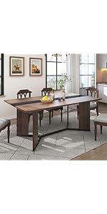 Hlivelood 63In Large Rectangular Dining Table for 2 3 4 5 6 People w/Wood Watrproof Brown Tableto...