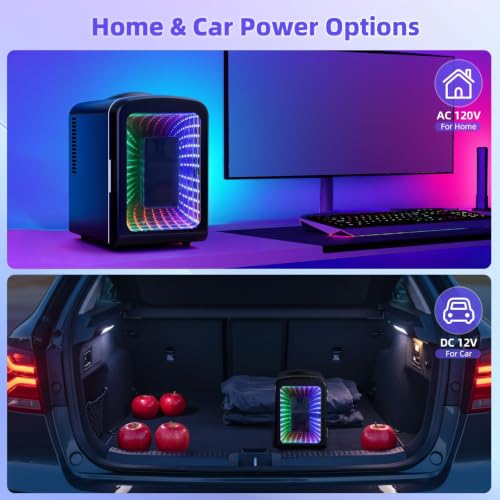 Image of Antarctic Star Mini Fridge 4 Liter /6 Cans Portable Mini Compact Refrigerator with Gaming Light, for Bedroom,Car,Office and Dorm, Small Cooler for Cosmetics, Beverage and Food, Matte Black