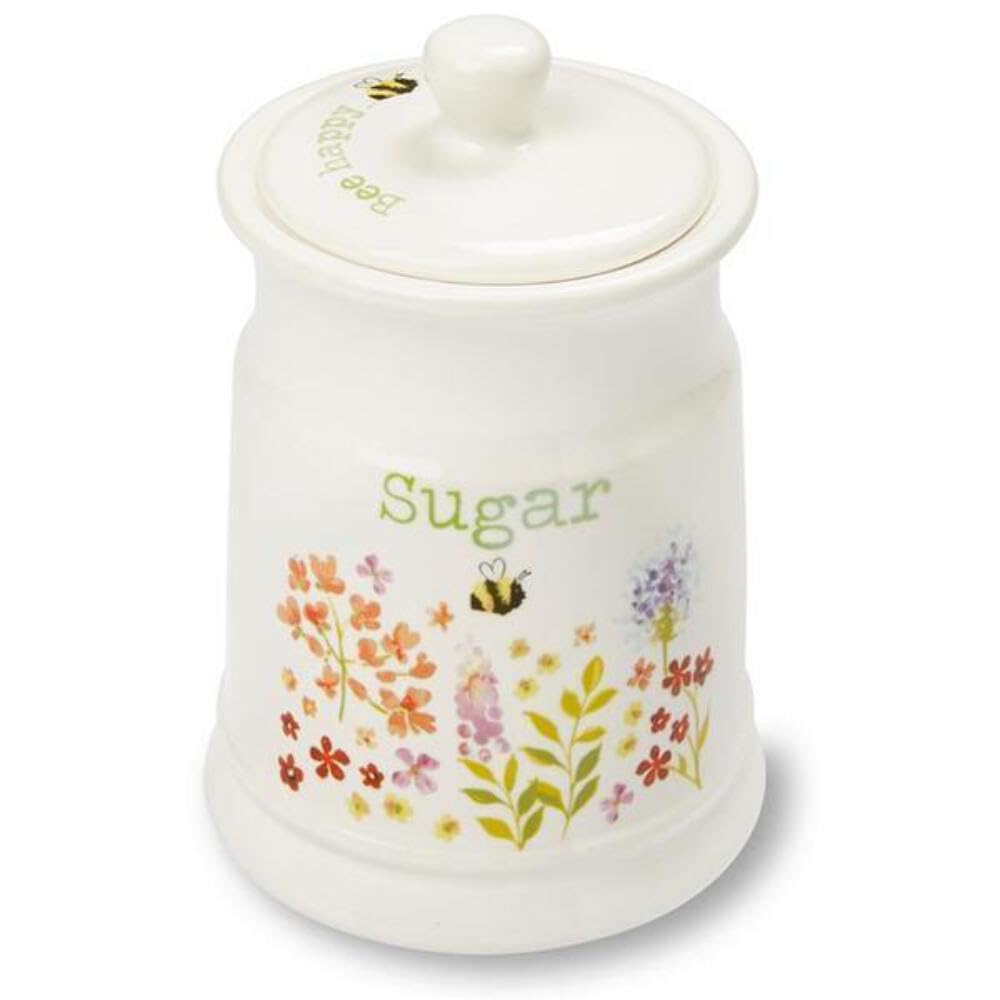Cooksmart Ceramic Sugar Canister | Tea Coffee Sugar Canisters (Bee Happy)