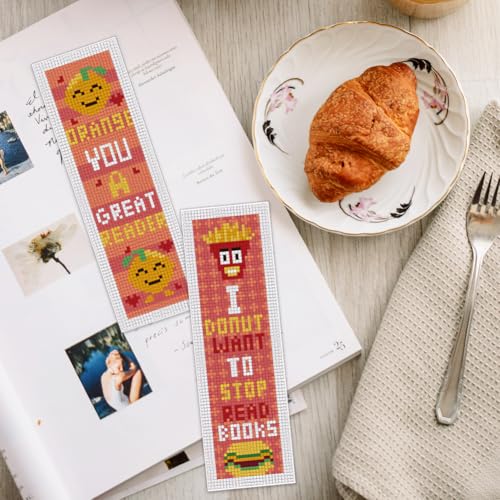 Image of INFUNLY 6PCS Encourage Reading Cross Stitch Bookmark Kit I'd Love to Read More DIY Stamped Cross Stitch Kit Embroidery Bookmark Kit Inspirational 8.66 inchx3.15 inch for Adults Students Book Lovers
