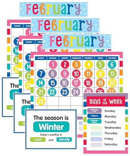 Schoolgirl Style Hello Sunshine Calendar Bulletin Board Set, Colorful, Boho Monthly Wall Calendar with Monthly Headers, Numbers, Weather and Days of The Week Chart, Rainbow Classroom Decor (94 pc) -  110414