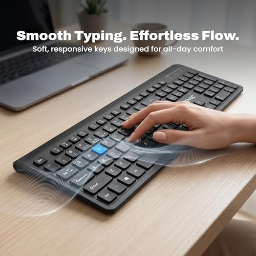 Image of EVM Wireless Keyboard Mouse Combo with USB Nano Receiver | Full-Size 105-Key Keyboard | 10m Wireless Range | DPI Adjustable Optical Mouse | for Laptop, Desktop & Mac | (WLK-018 & EWLM-450-Black)
