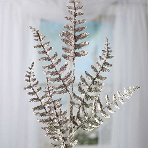 Factory Direct Craft Set of 2 Champaign Metallic Artificial Fern Sprays | Champagne Glitter Fern Leaf Sprays | Artificial Winter Branches for Holiday and Christmas Decorations | Size - 25-1/2