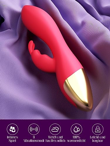 Vibratoren für Sie Klitoris und G-punkt Vibrator Sexspielzeug Leise, 2 in 1 Erotik Sex Spielzeug für die Frau Extrem Sex Toys, Vibration für frauen und Paare mit 9 Vibrationsmodi Dunkelrot Anal Dildo – Bild 3