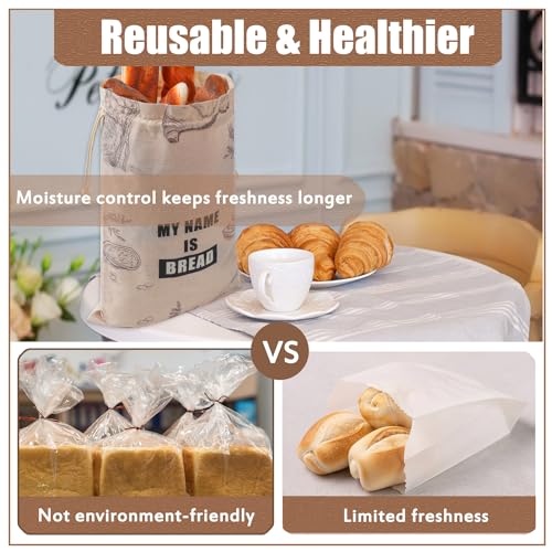 TOGETRUE Bread Bags for Homemade Bread, Organic Linen Bread Bag with Plastic Liner, Bread Storage Bags with Drawstring Closure for Sourdough, Loaf, Artisan Bread, 2 Packs, 16.5" x 12" - image 7