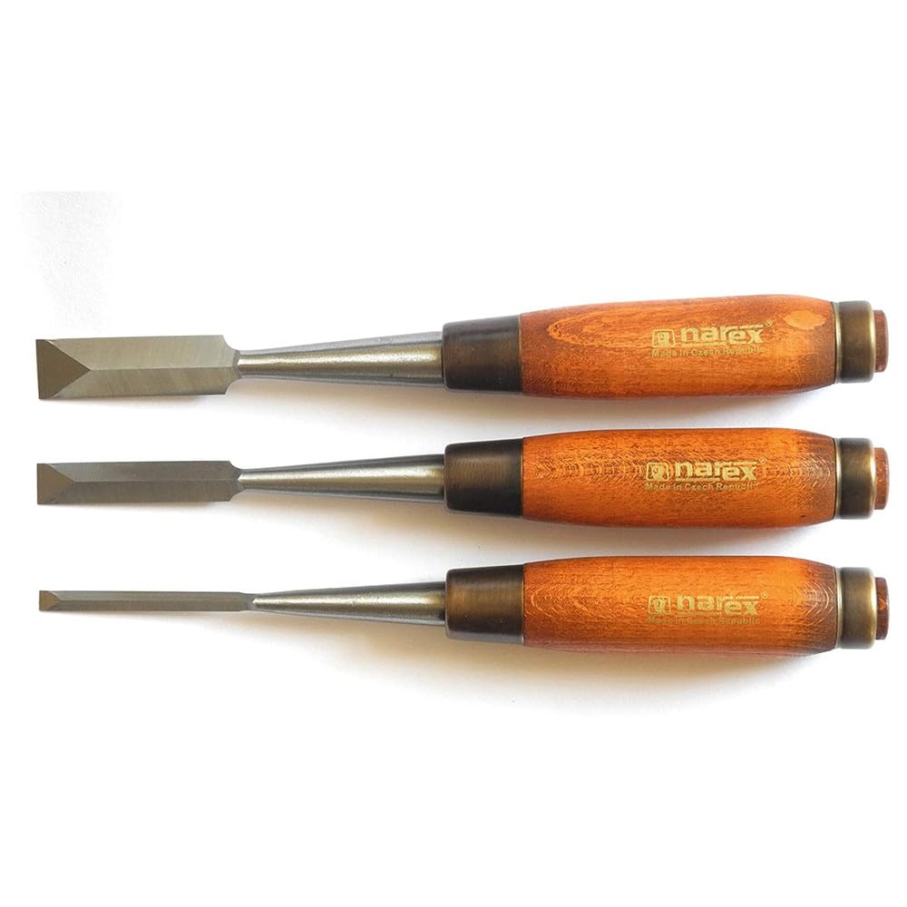 Narex Set para engranaje escoplos (3 piezas) - Madera de haya - Bisel - Acero Cr-Mn - Juego de escoplos para dentado y limpieza de verzahnungen