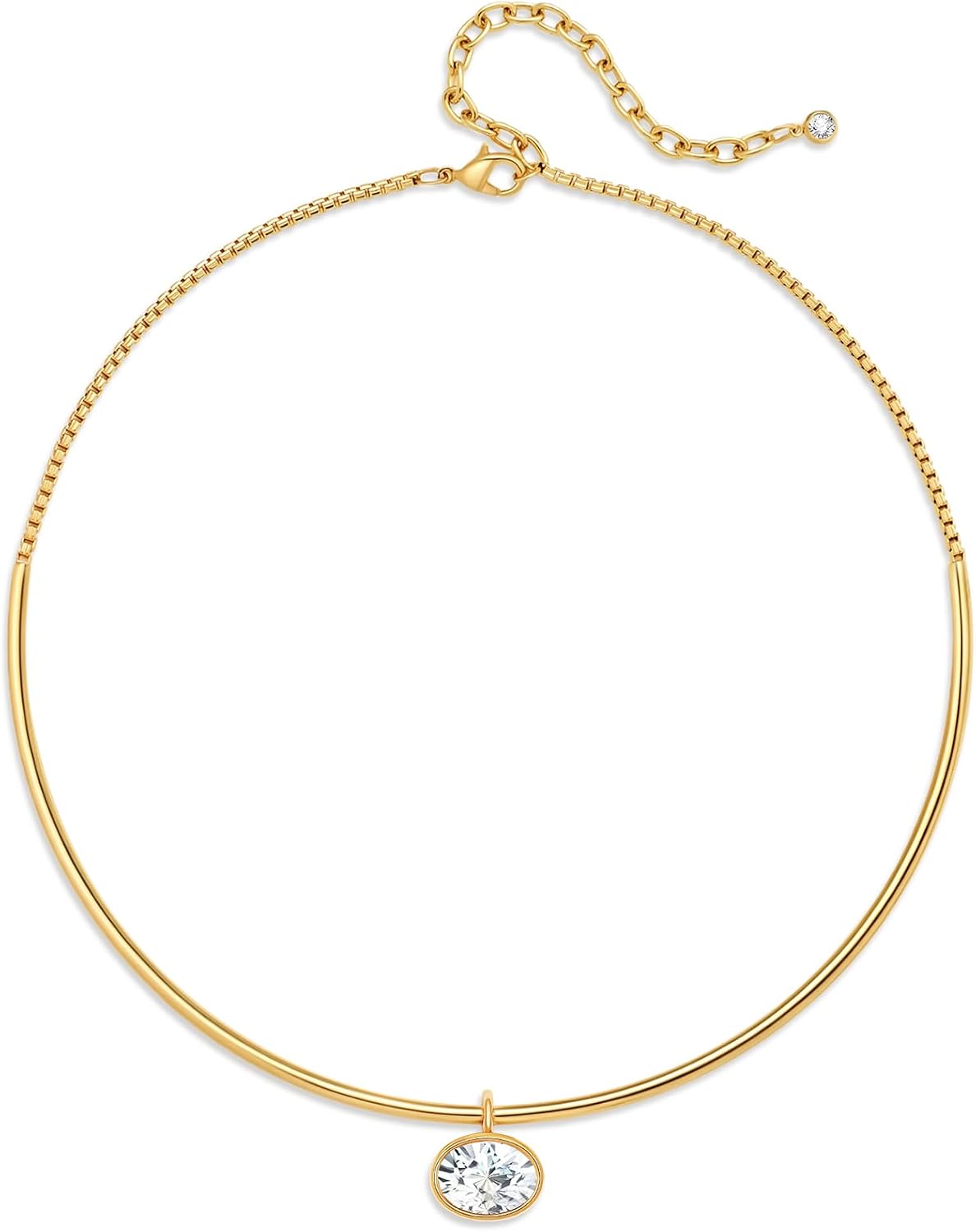 Gold Collar Choker Necklace for Women with Marquise Round Oval and Square CZ Pendants Minimalist Dainty Statement Necklace Chic Summer Western Jewelry Gift for Her