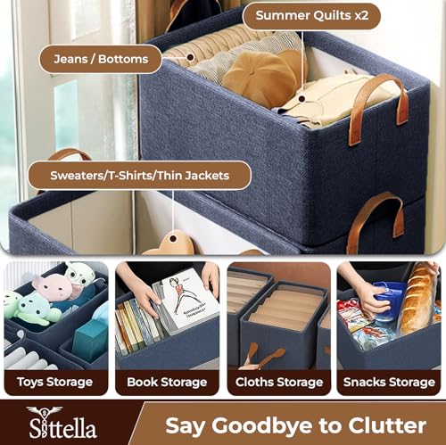 Image of SITTELLA 1 Pc Foldable Wardrobe Organizer with Durable Handle, Stuff Storage Box Closet Drawer Organizers for Clothes, Toys, Books, Blanket (Navy Blue)