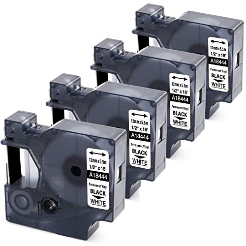 4x Nastro MarkField Compatibile In sostituzione di Compatibile Dymo 18444 S0718600 Industriale Nastro Etichette Autoadesive in vinile per DYMO Rhino 5200, 4200, 6000, Nero su Bianco