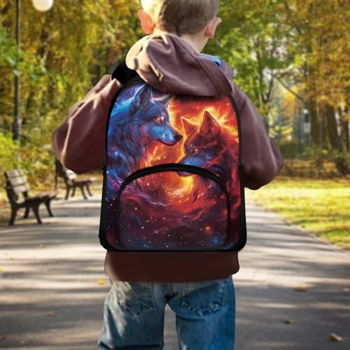 Red and Blue Wolf Toddler Backpack for Boys, Preschool Kindergarten Mini Daycare Bag for Kids Back to School Supplies3