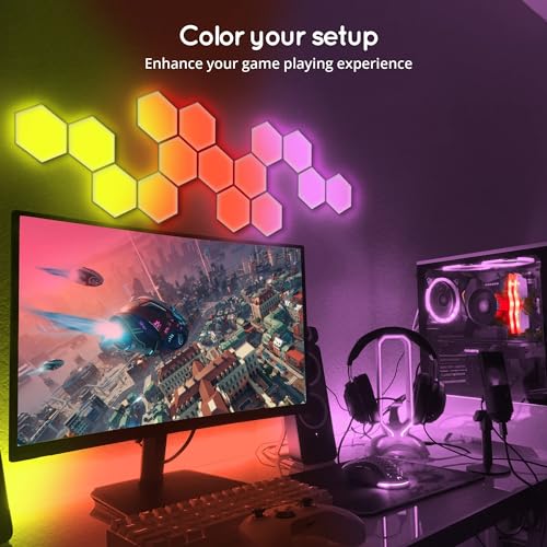 Lumoonosity-LED-Hexagon-Lights-Dream-Color-Hexagon-LED-Light-Music-Sync-Color-Changing-Hexagon-Wall-Lights-RGB-Hexagon-Lights-for-Bedroom-Gaming-Room-Cool-Hexagon-Wall-Panels