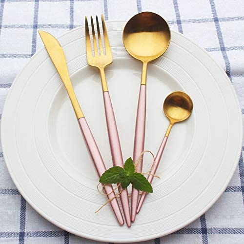 Ubersweet® flowerherd 304 Western Dinnerware Sets Long Handled Tableware Set Kitchen Accessories Cutlery Dining Sets: Sliver-Blue