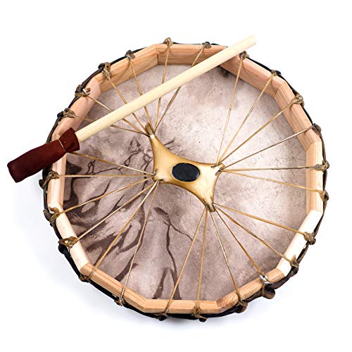 World Wide Drums Handmade Deer Hide Frame Drum – Cedar Wood Hand Drum for Meditation, Sound Healing, and Music (16") - Thumbnail 2