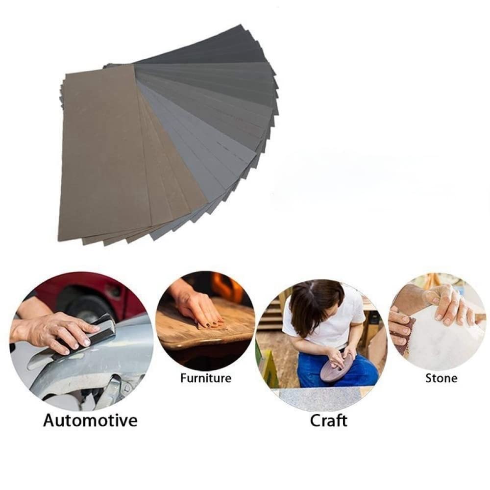20 pezzi Set di carta vetrata 1000/2000/3000/5000/7000 Carta abrasiva a grana Acqua/Carte abrasive abrasive a secco per la lucidatura dei metalli del legno Automotive, 54 pezzi