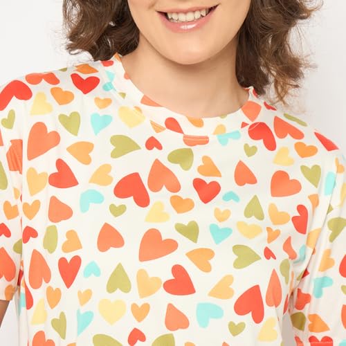 Image of CAMEY Women's Printed Pyjama Set, Short Sleeve T-Shirt and Trousers, Women Nightsuit, Loungewear Sets
