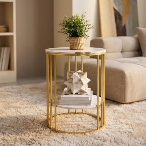 Image of CARTADEN Side Table, Small Round End Table with Lower Shelf, Nightstand for Small Spaces, Bedside Coffee Table for Living Room, Bedroom