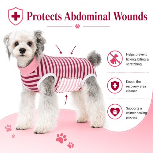 Image of Dog Surgery Recovery Suits, Sleeveless Dog Recovery Suit Female, E-Collar & Cone Alternative Surgical Suit for Small and Medium Dogs After Surgery, Striped Dog Onesie Pajamas