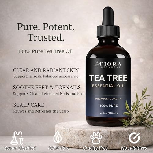 Image of Fiora Naturals Tea Tree Oil 4 Fl Oz - 100% Pure Tea Tree Essential Oil for Skin, Face, Hair & Scalp Care, Nails & Toenails, Aromatherapy & Diffuser Use - Melaleuca Alternifolia