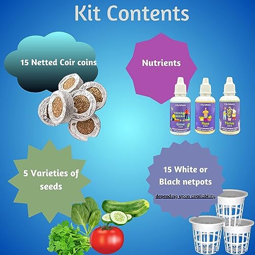 City Greens Seed Starter Kit for 15 Plants (Seeds, Cocopeat, Clay Pebbles, Net Pots, Instruction Set, Nutrient Enriched, Neem Oil Treated)