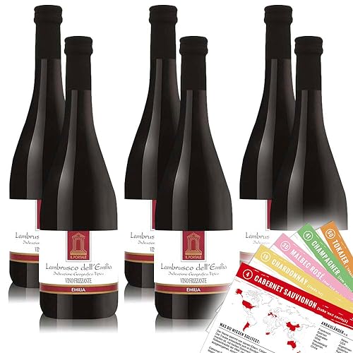 Il Portale Lambrusco dellEmilia Rosso IGT lieblich sortenreines Weinpaket + VINOX Winecards (6x0 75l)