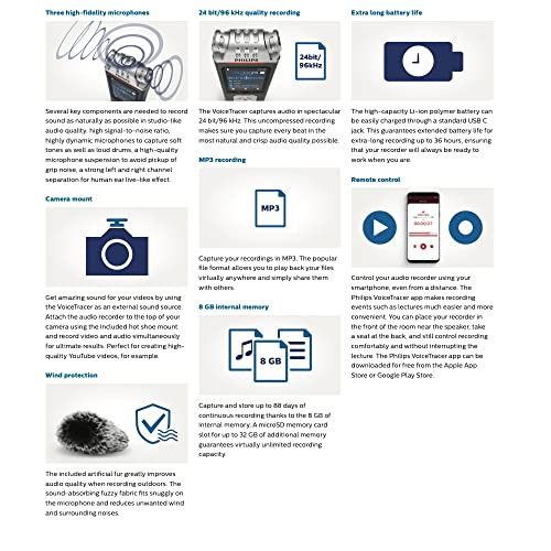 Philips Digital Voice Tracer DVT7110 Enregistreur vocal 8 Go chrome - vue 6