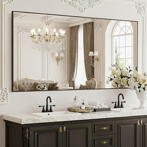 FICTOR Bathroom Vanity Mirror-Black 60x36 Inch Shatterproof & Anti-Rust Wall Mount Large Rectangle Mirrors with Metal Frame for Over Sink Bathroom Bedroom Living Room Entryway