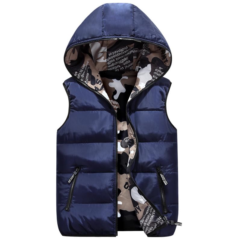 Kinder Daunenweste Winter Kapuzenweste Jungen Maedchen Reversibel Weste...