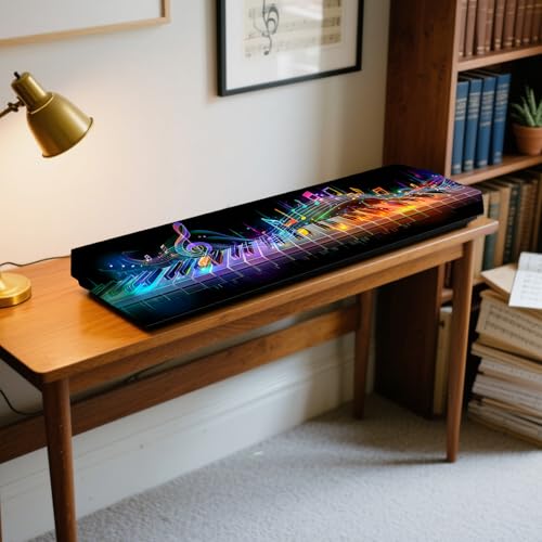 Image of Nuxovilar Stretchy 88 Keys Keyboard Piano Dust Cover, Dust | Proof Elastic Milk Silk with Colorful Sound Wave Visuals for Digital Pianos