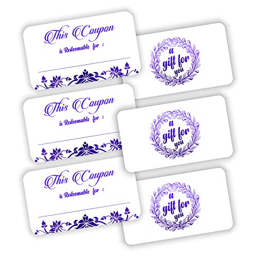 50 Blank Gift Vouchers - 3.5"x2" Purple Foil Stamping Redeem Certificates for Small Business Package Insert