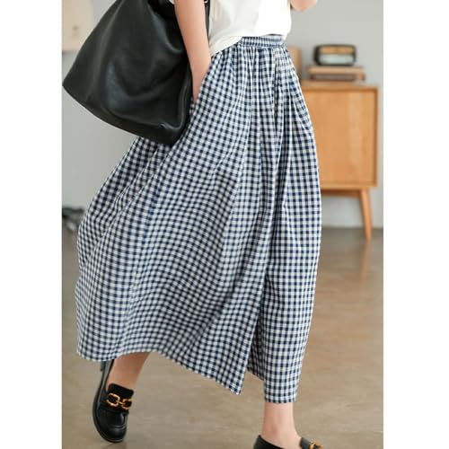 Women Boho Japanese Style Cotton Linen Pants Elastic Waist Relax Fit Trousers2