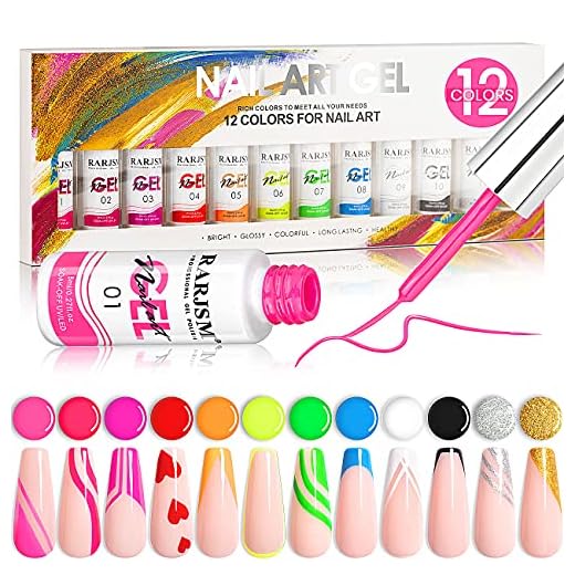 RARJSM Painted Gel Nail Polish Set, Line Art Gel 12 Colors