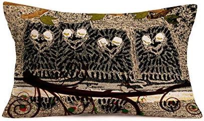 Doitely Cotton Linen Decorative Throw Pillow Case Owl Pattern Rural Wildlife Cushion Cover Abstract Art Style Cute Owl Standing On The Branch Pillow Covers 12" x 20" for Couch Sofa Home Decor (RO-14)