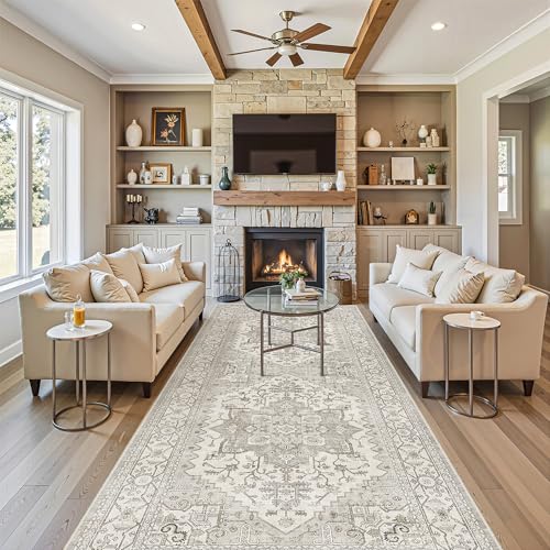 Madane 4x10 Wide Hallway Runner Rug Washable for Living Room, Beige/Brown