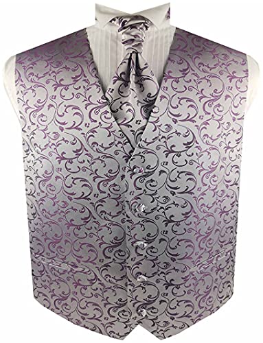 ME&SLEEVE 3pcs Men's Microfiber Swirl Wedding/Tuxedo Waistcoat+Hanky+Ascot tie